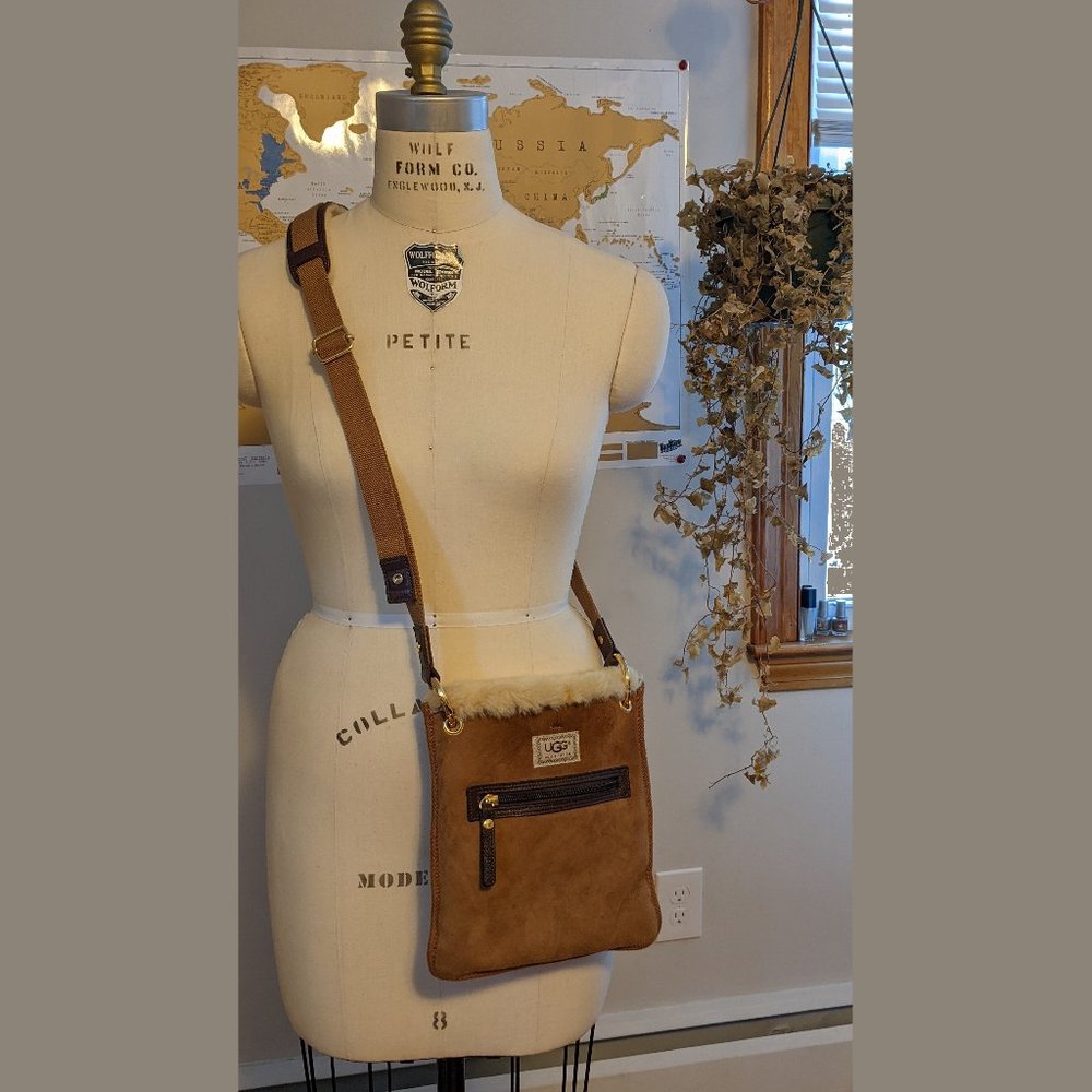 UGG Brown Suede with Shearling lined Crossbody Bag